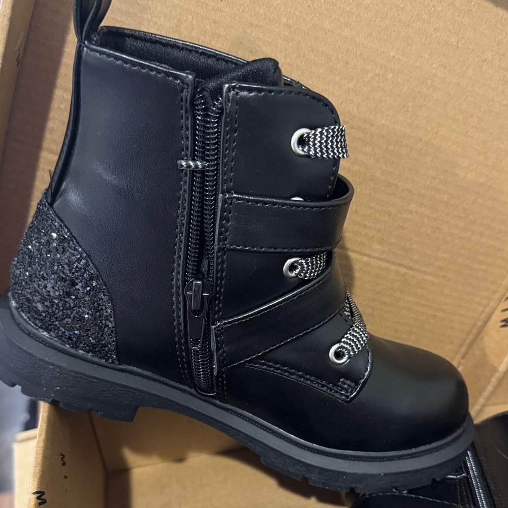 Black Kids Boots with Glitter Detail, Size 13, NIB